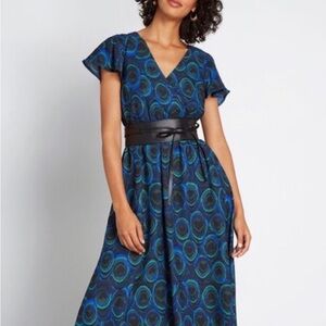 NWOT ModCloth Peacock Faux-Wrap Dress